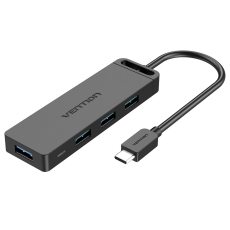 VENTION Type-C to 4-Port USB 3.0 Hub with Power Supply Black 0.15M ABS Type (TGKBB)