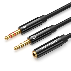 VENTION 2*3.5mm Male to 4Pole 3.5mm Female Audio Cable 0.3M Black ABS Type (BBTBY)