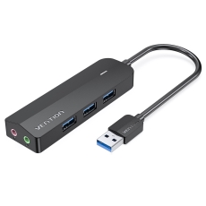 VENTION 3-Port USB 3.0 Hub with Sound Card and Power Supply 0.15M Black (CHIBB)